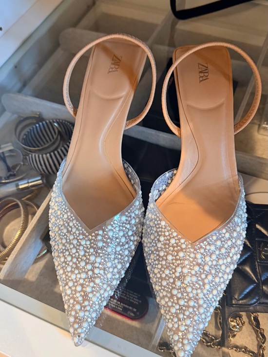 Zara Shoes - Zara Pearl-Embellished Pointed Slingback in Ivory